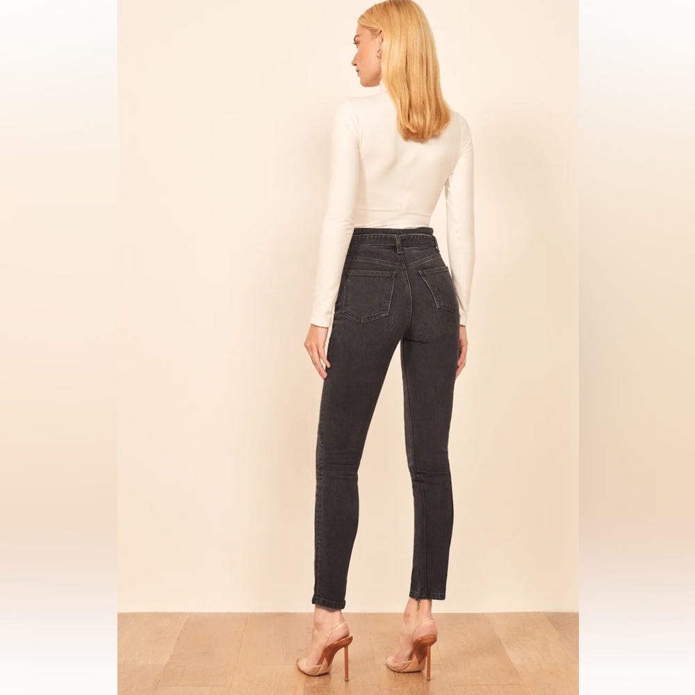 Reformation Kayo High Rise Black Wash Belted Ankle Chic Skinny Jeans SZ 25 - Picture 3 of 16